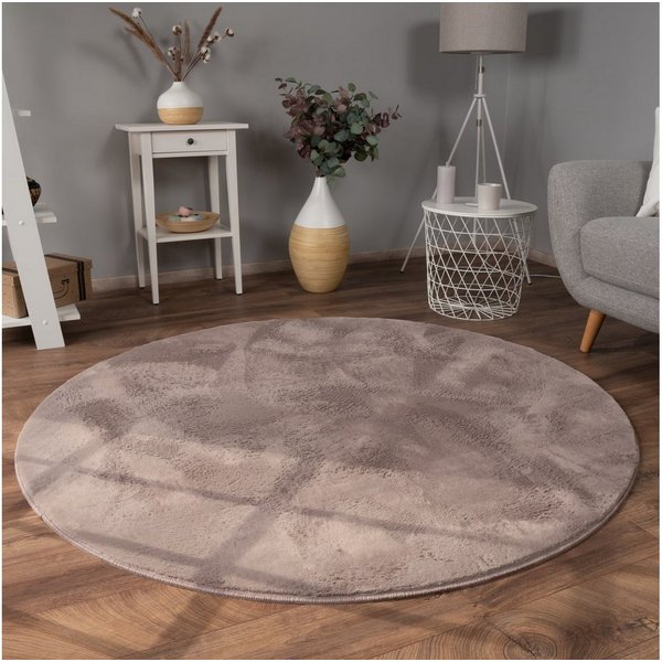 KADIMA DESIGN Teppich waschbar Einfarbig Wohnzimmer schmutzabweisend Teppich Kurzflor, Rund, Höhe: 14 mm, Florhöhe: 10 mm, Polyester, Rund, 80D, Taupe