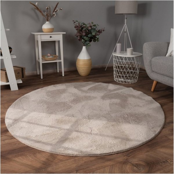 KADIMA DESIGN Teppich waschbar Einfarbig Wohnzimmer schmutzabweisend Teppich Kurzflor, Rund, Höhe: 14 mm, Florhöhe: 10 mm, Polyester, Rund, 80D, Beige