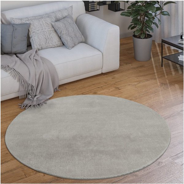 KADIMA DESIGN Teppich waschbar Unifarben Wohnzimmer schmutzabweisend Teppich Kurzflor, Rund, Höhe: 14 mm, Florhöhe: 10 mm, Polyester, Rücken aus Felt + Dots, Ru