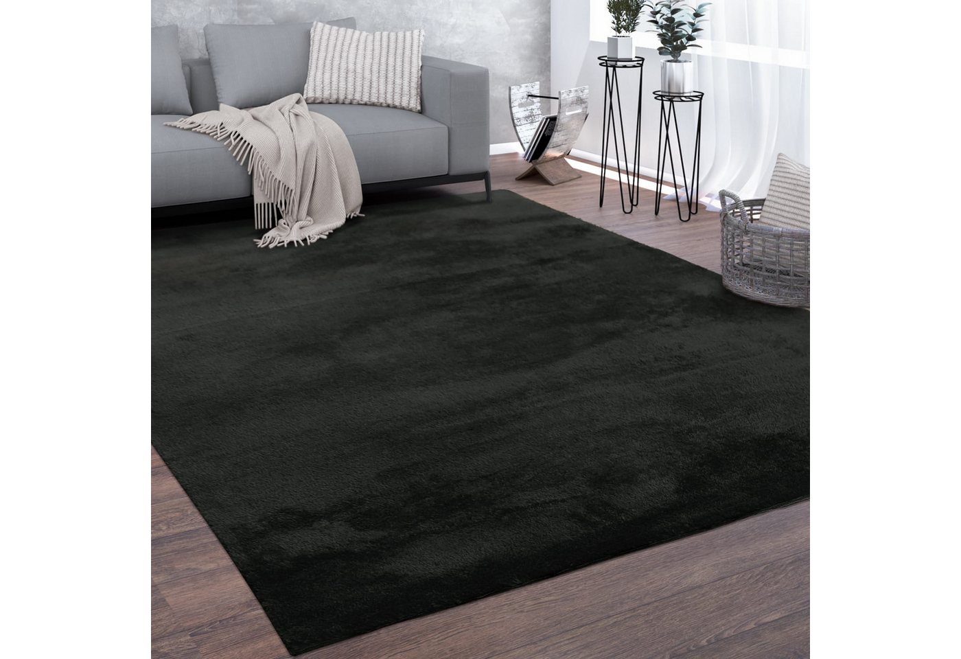 KADIMA DESIGN Teppich waschbar Unifarben Wohnzimmer schmutzabweisend Teppich Kurzflor, Rund, Höhe: 14 mm, Florhöhe: 10 mm, Polyester, Rund, 80D, Schwarz – Bild 4 von 5