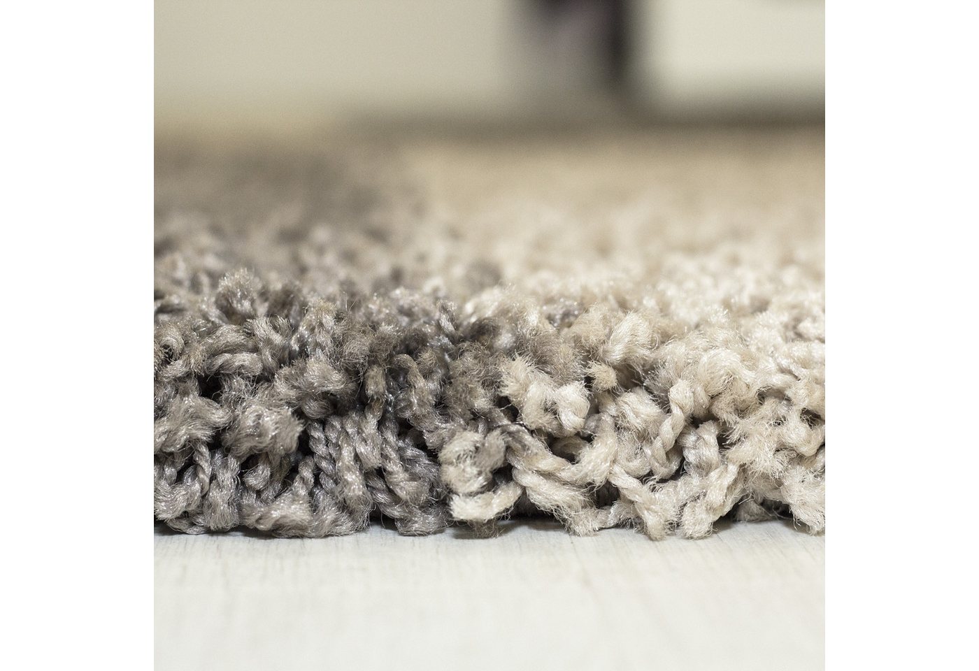 KADIMA DESIGN Teppich WERFEN Shaggy Langflor Wohnzimmer Schlafzimmer Waschbar Kariert, Rund, Höhe: 32 mm, Taupe, 80x80 cm, Wohnzimmerteppich Strapazierfähig Was – Bild 4 von 5