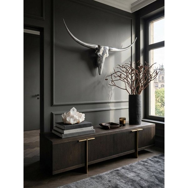 KADIMA DESIGN Wanddekoobjekt Bull Geweih S Wanddekoration 74cm breit Alu Aluminium silber (Aluminiumdekoration Wandgeweih Designdekoration)