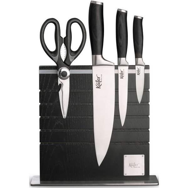 Käfer Magnet-Messerblock (5tlg), inkl. 3 Messer, 1 Schere, Griffe aus Pakkaholz, für bis zu 8 Messer