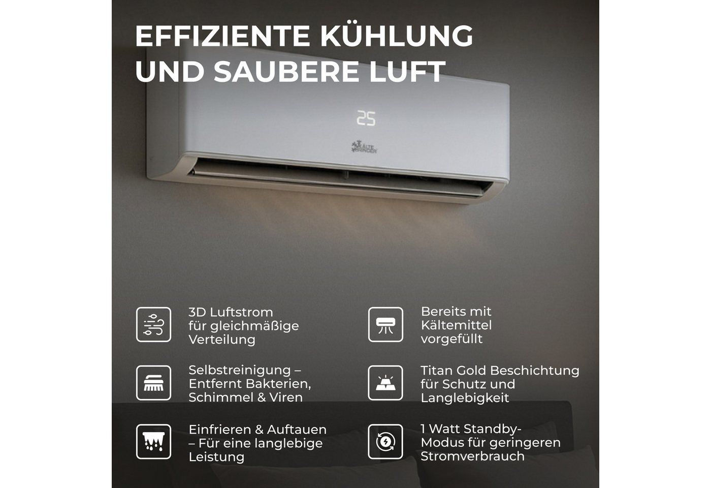 Kältebringer Split-Klimagerät R290 Split Klimaanlage 9.000 BTU (2,8kW) A+++ – Bild 4 von 5