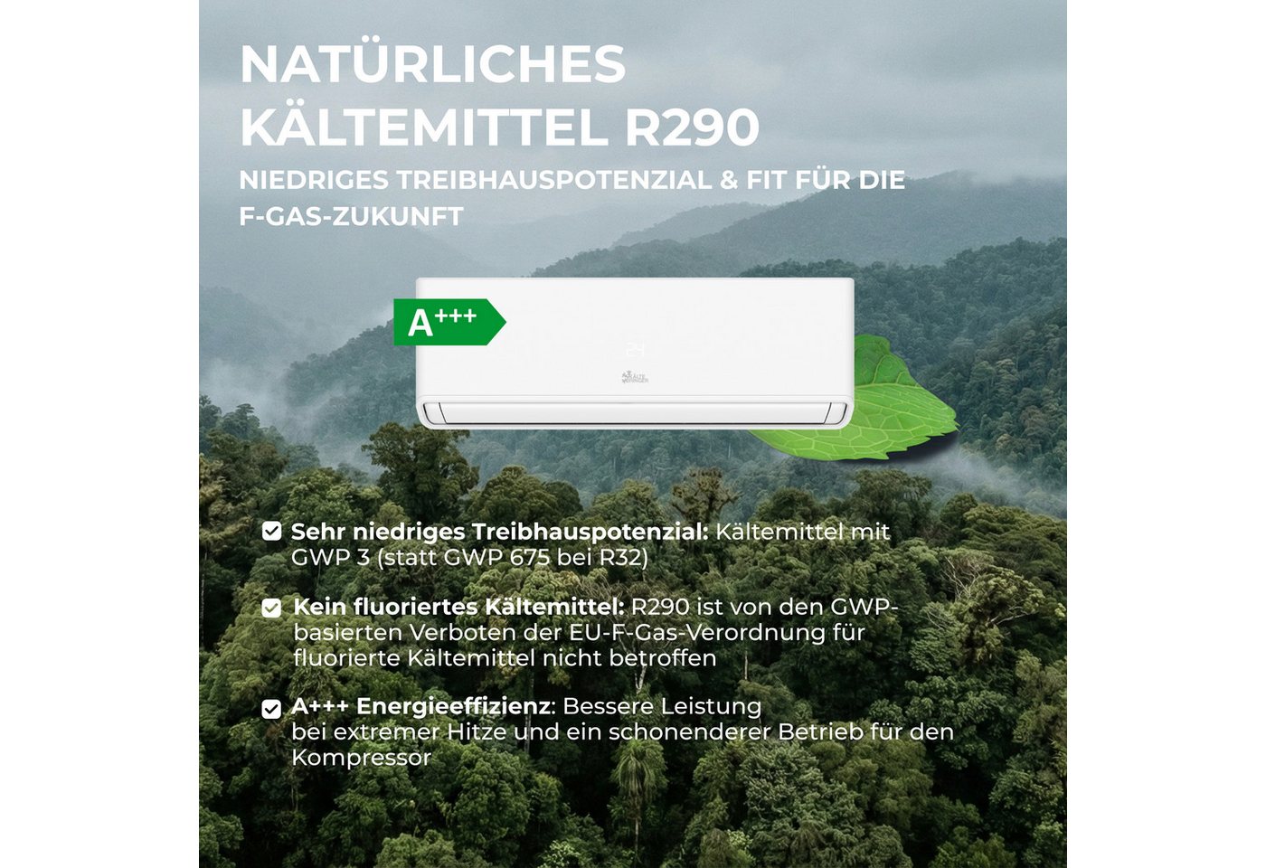 Kältebringer Split-Klimagerät R290 Split Klimaanlage Set - 12000 BTU - Kühlen & Heizen - A+++, 3,7 kW, WiFi/App, inkl. Montagematerial, sehr leise und energiesp – Bild 2 von 5