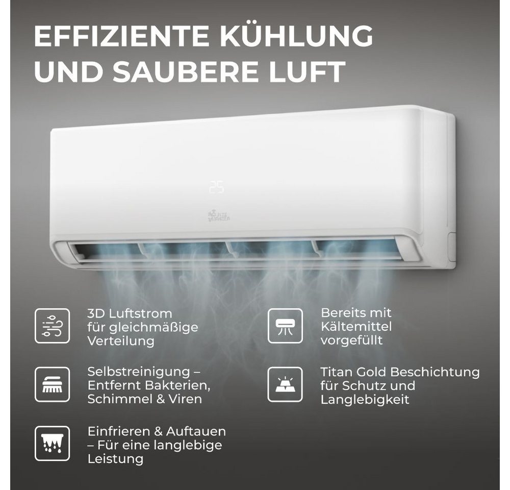 Kältebringer Split-Klimagerät R290 Split Klimaanlage Set - 12000 BTU - Kühlen & Heizen - A+++, 3,7 kW, WiFi/App, inkl. Montagematerial, sehr leise und energiesp – Bild 4 von 5