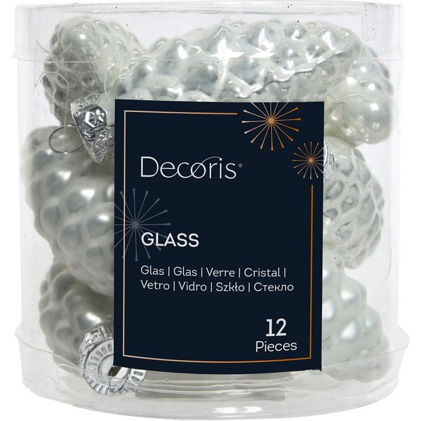 Kaemingk Christbaumschmuck, Christbaumschmuck Zapfen 6cm Glas 12 Stück - Winterweiß