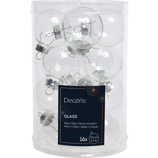 Kaemingk Christbaumschmuck, Weihnachtskugeln Glas 3,5cm 16 Stück - Klar transparent