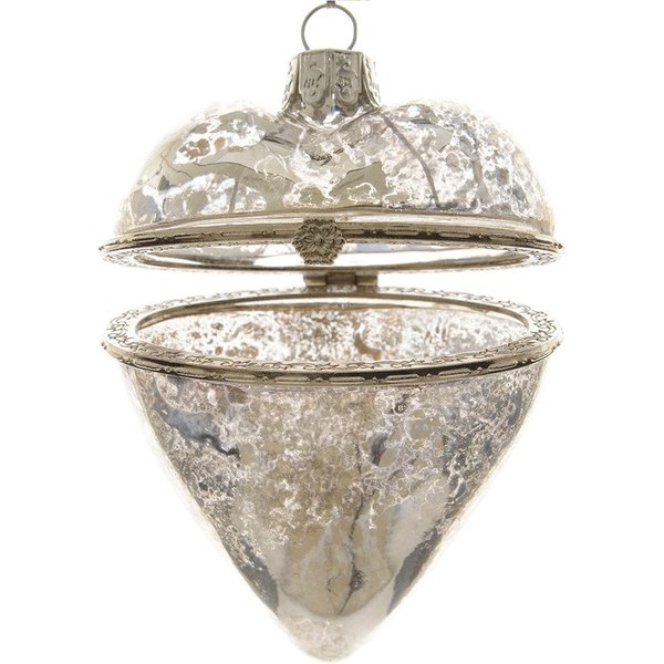 Kaemingk Christbaumschmuck, Christbaumschmuck Glas Herz 8cm aufklappbar, silber transparent