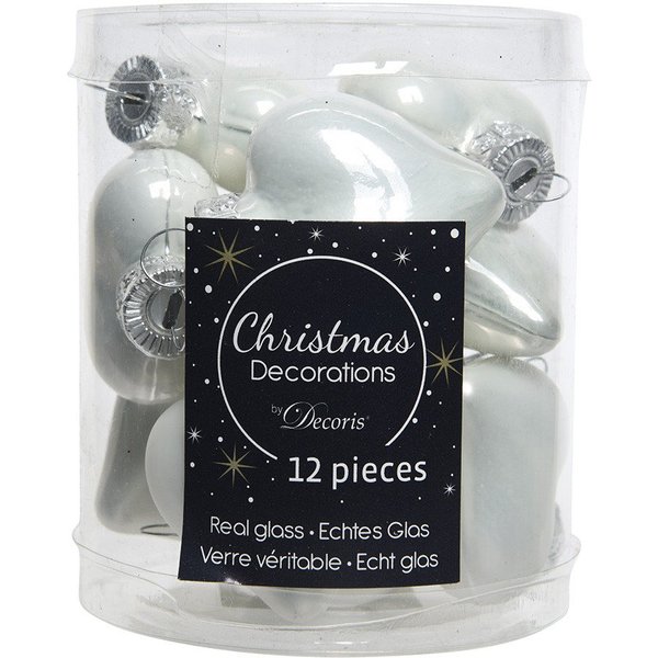 Kaemingk Christbaumschmuck, Christbaumschmuck Herzen 4cm Glas 12 Stück - Winterweiß