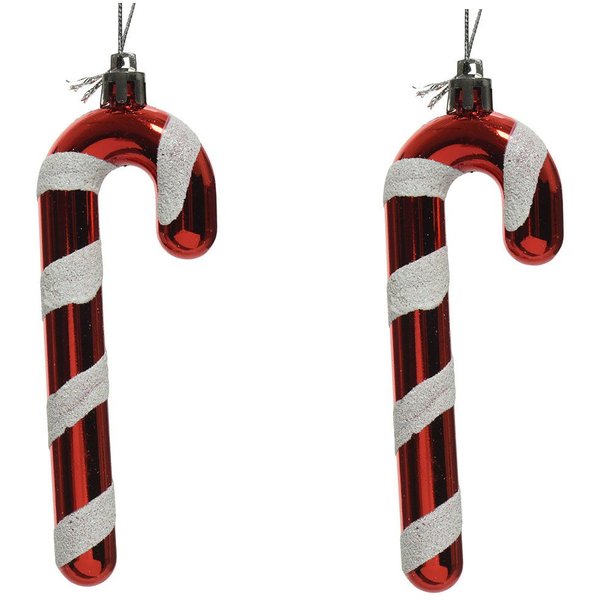 Kaemingk Christbaumschmuck, Christbaumschmuck Kunststoff Zuckerstangen 12cm rot / weiß 2er Set