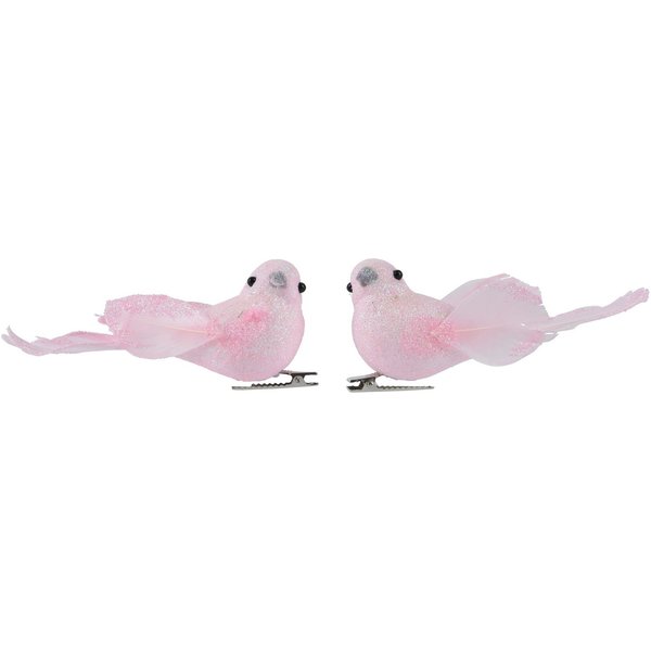 Kaemingk Christbaumschmuck, Christbaumschmuck Kunststoff Vögel mit Federn & Clip 11cm 2er Set Rosa