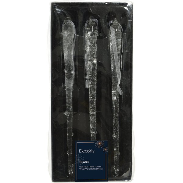 Kaemingk Christbaumschmuck, Eiszapfen Baumschmuck aus Glas 20cm, 3er Set