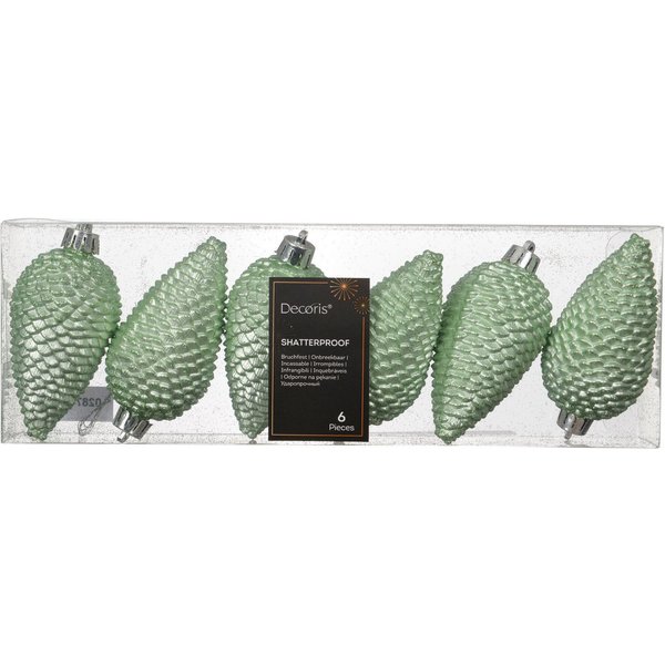 Kaemingk Christbaumschmuck, Christbaumschmuck Zapfen 8cm Kunststoff 6 Stück - Pfefferminz