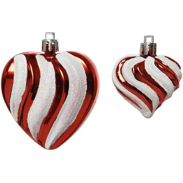 Kaemingk Christbaumschmuck, Christbaumschmuck Kunststoff Herzen 5cm + 7cm rot / weiß, 2er Set