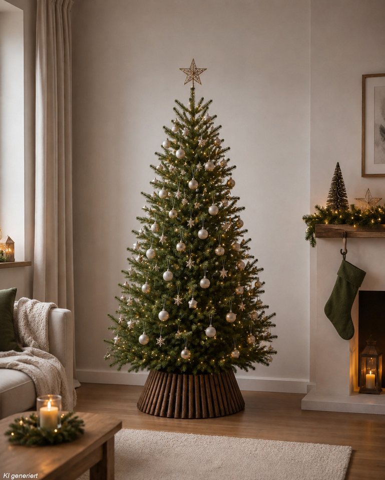 Kaemingk Künstlicher Weihnachtsbaum Everlands, Baumring Braun Holz H: 25 cm, Ø: 57 cm, für Bäume bis 1,8 m, Holzring, Baumrock, Abdeckung, Baumkragen – Bild 3 von 3