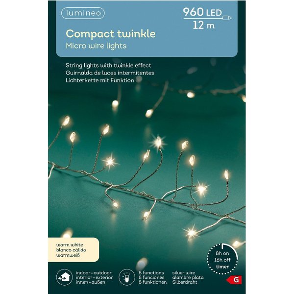 Kaemingk LED-Lichterkette Micro LED Compact Twinkle Effekt L.1200cm 960L silber/warmes weiss