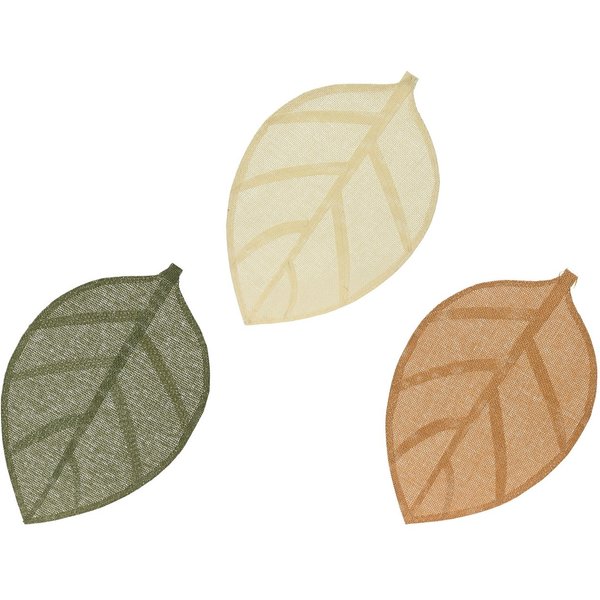 Kaemingk Platzset, Tischset Laubblatt 46,5x30cm Papier 3er Set Creme / Beige / Grün