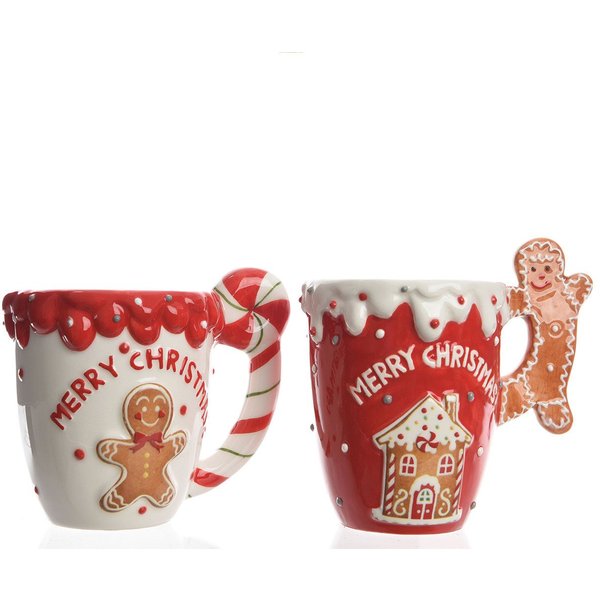 Kaemingk Tasse, Keramik, Tasse mit Lebkuchenmann Keramik 12cm rot / weiß, 1 Stück sortiert