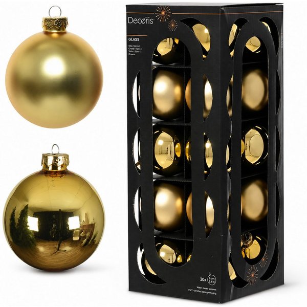 Kaemingk Weihnachtsbaumkugel, Weihnachtskugeln Glas 6cm 20 Stück - Hellgold