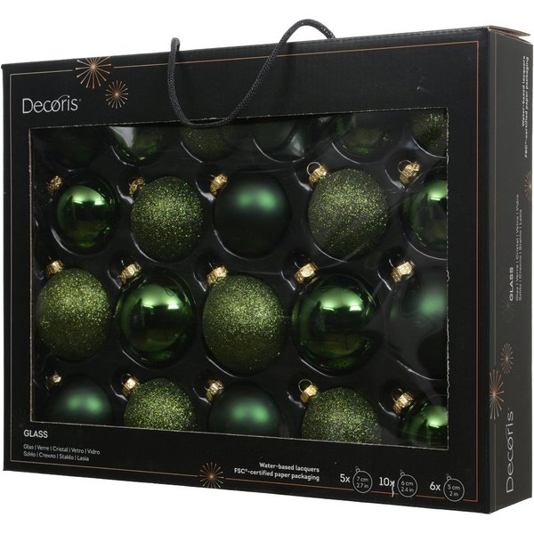 Kaemingk Weihnachtsbaumkugel, Weihnachtskugeln Glas 5-7cm 21er Set - Piniengrün