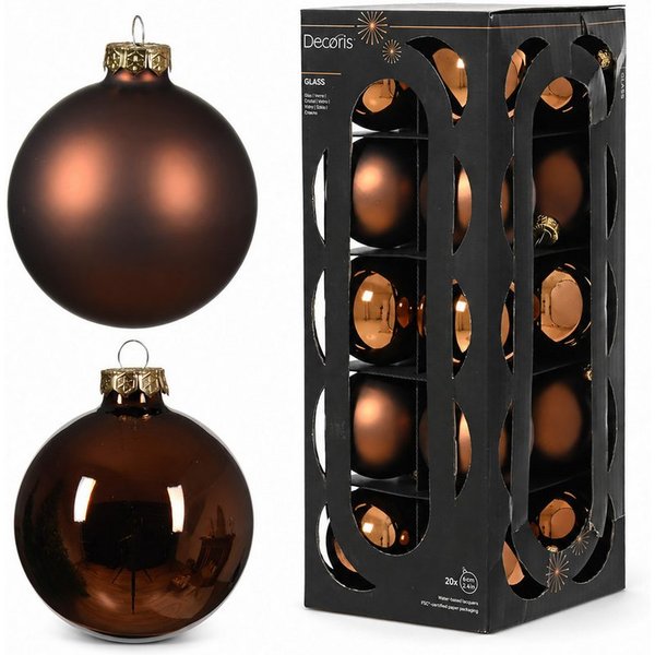 Kaemingk Weihnachtsbaumkugel, Weihnachtskugeln Glas 6cm 20 Stück - Espressobraun