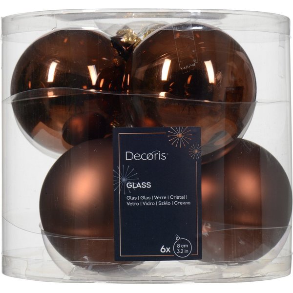 Kaemingk Weihnachtsbaumkugel, Weihnachtskugeln Glas 8cm 6 Stück - Espressobraun