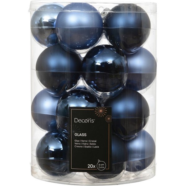 Kaemingk Weihnachtsbaumkugel, Weihnachtskugeln Glas 6cm x 20 Stück - Blau Mix