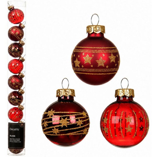 Kaemingk Weihnachtsbaumkugel, Weihnachtskugeln Glas mit Motiven 3cm 9 Stk. Ochsenblut transparent