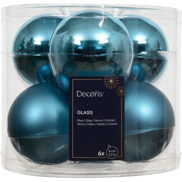 Kaemingk Weihnachtsbaumkugel, Weihnachtskugeln Glas 8cm 6 Stück - Folkloreblau