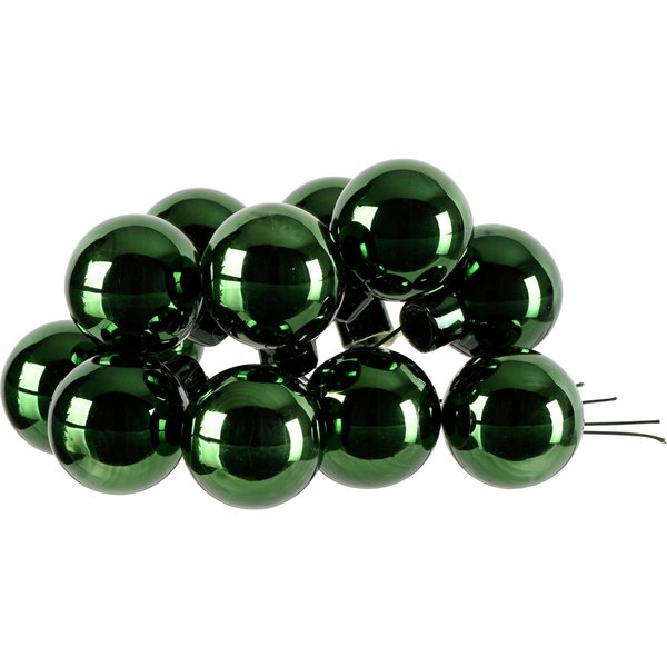 Kaemingk Weihnachtsbaumkugel, Weihnachtskugeln am Draht 2cm Glas 12 Stück - Piniengrün glänzend