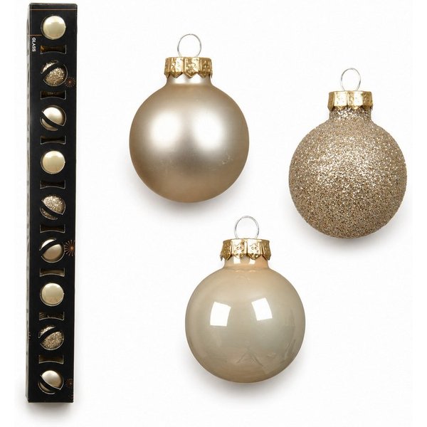 Kaemingk Weihnachtsbaumkugel, Weihnachtskugeln Glas 3cm Glanz Matt Glitzer 9er Set - Perle