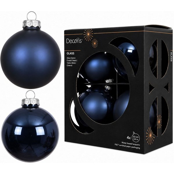 Kaemingk Weihnachtsbaumkugel, Weihnachtskugeln Glas 10cm 4 Stück - Nachtblau