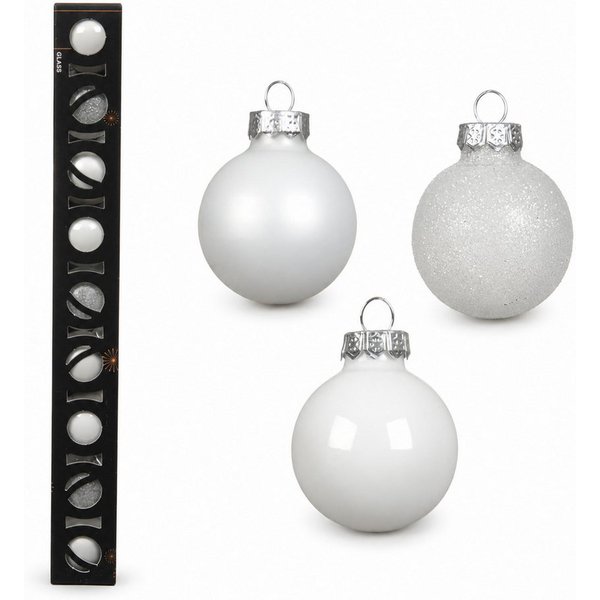 Kaemingk Weihnachtsbaumkugel, Weihnachtskugeln Glas 3cm Glanz Matt Glitzer 9er Set - Winterweiß