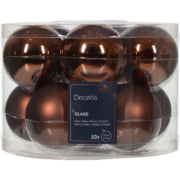 Kaemingk Weihnachtsbaumkugel, Weihnachtskugeln Glas 6cm x 10 Stück - Espressobraun