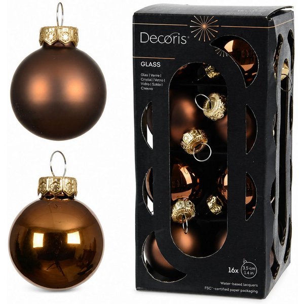 Kaemingk Weihnachtsbaumkugel, Weihnachtskugeln Glas 3,5cm 16 Stück - Espressobraun