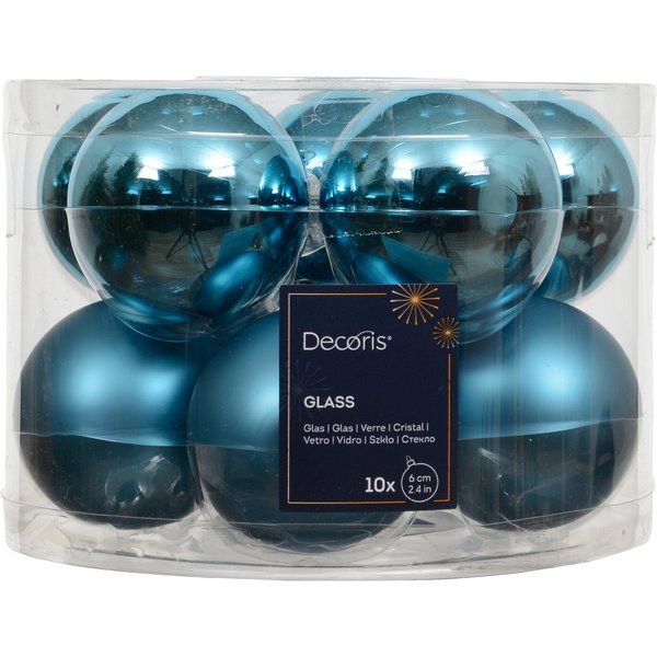 Kaemingk Weihnachtsbaumkugel, Weihnachtskugeln Glas 6cm x 10 Stück - Folkloreblau