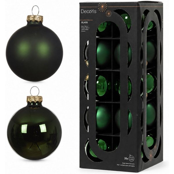 Kaemingk Weihnachtsbaumkugel, Weihnachtskugeln Glas 6cm 20 Stück - Piniengrün
