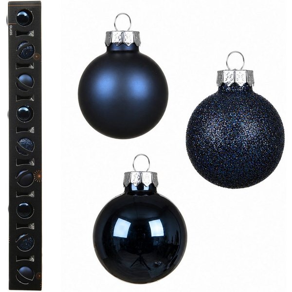 Kaemingk Weihnachtsbaumkugel, Weihnachtskugeln Glas 3cm Glanz Matt Glitzer 9er Set - Nachtblau