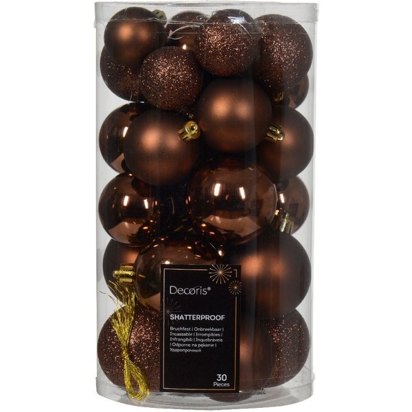 Kaemingk Weihnachtsbaumkugel, Weihnachtskugeln Kunststoff 4-6cm Mix 30er Set - Espressobraun