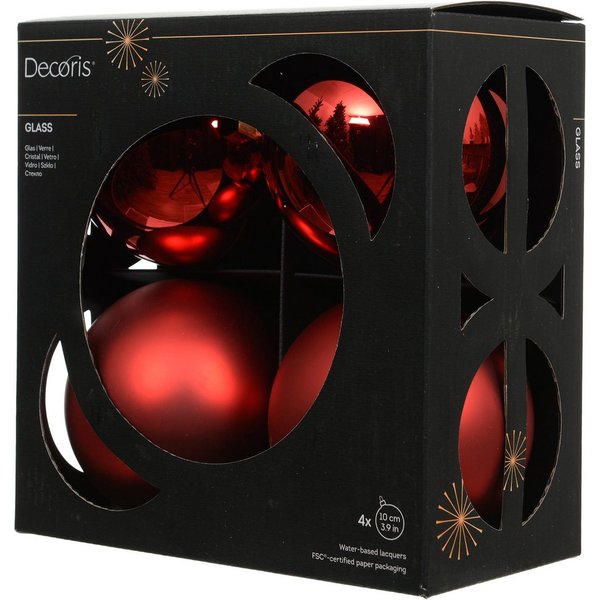 Kaemingk Weihnachtsbaumkugel, Weihnachtskugeln Glas 10cm 4 Stück - Weihnachtsrot