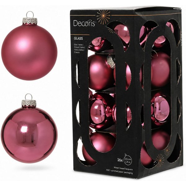 Kaemingk Weihnachtsbaumkugel, Weihnachtskugeln Glas 3,5cm 16 Stück - Blütenrosa