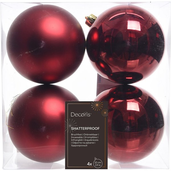 Kaemingk Weihnachtsbaumkugel, Weihnachtskugeln Kunststoff 10cm 4 Stück - Ochsenblut