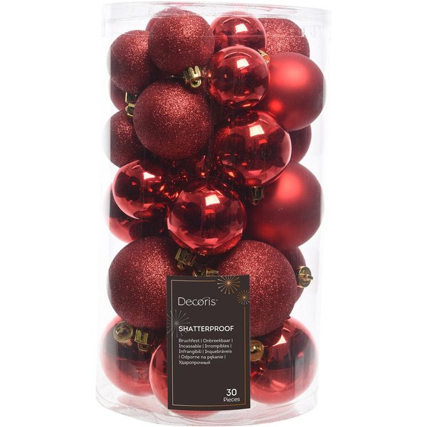 Kaemingk Weihnachtsbaumkugel, Weihnachtskugeln Kunststoff Mix 4-6cm 30er Set - Weihnachtsrot
