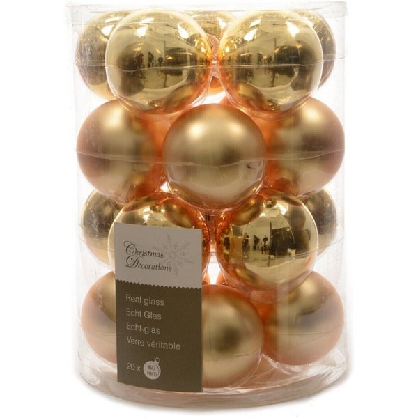 Kaemingk Weihnachtsbaumkugel Weihnachtsbaumkugeln Glas Ø 6 cm 20 Stück hellgold glänzend/matt