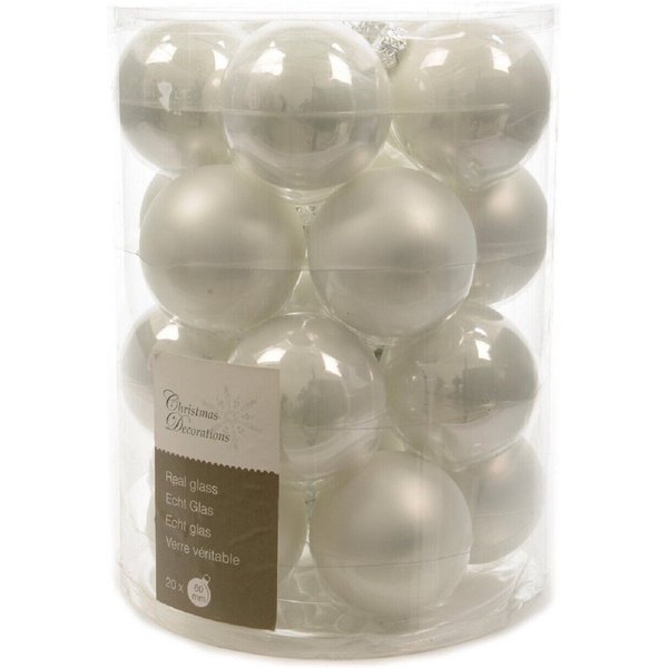 Kaemingk Weihnachtsbaumkugel Weihnachtsbaumkugeln Glas Ø 6 cm 20 Stück weiß emaille