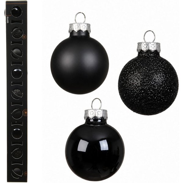 Kaemingk Weihnachtsbaumkugel, Weihnachtskugeln Glas 3cm Glanz Matt Glitzer 9er Set - Schwarz