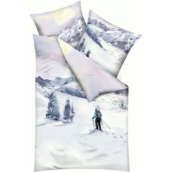 Kaeppel Bettwäsche Winter Wanderer, Feinbiber, 2 teilig, Mit Skifahrer