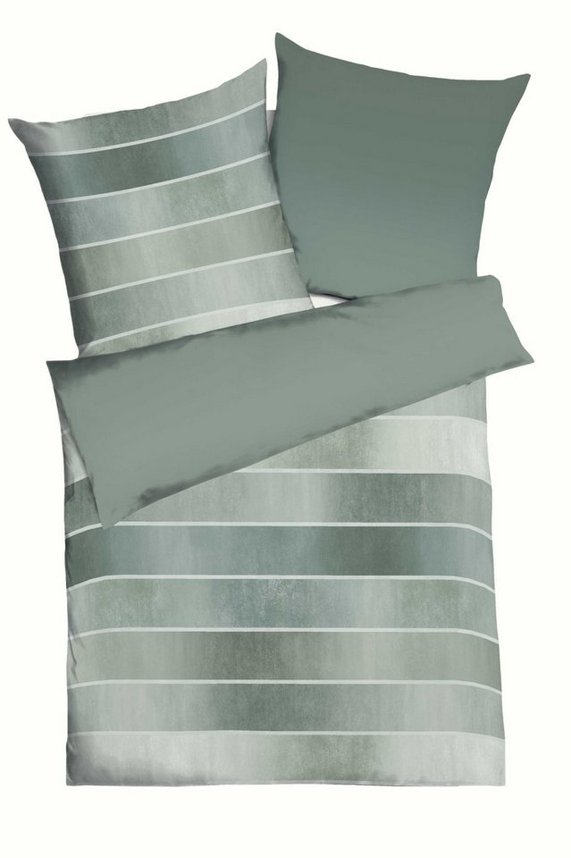 Kaeppel Wendebettwäsche TIMELESS 100% Baumwolle, Feinbiber, 2 teilig, mit breiten Streifen, Wendeoptik, Markenreißverschluss – Bild 2 von 3