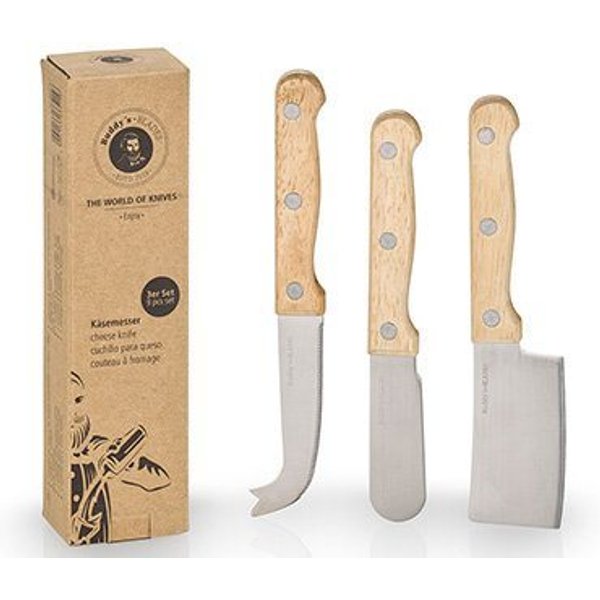 Buddy's Käsemesser Buddy´s Blades, Edelstahl, Griffe aus Holz, für Rechts-/Linkshänder geeignet, 3-teilig